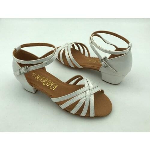 Girls latin dance shoes ballroom salsa shoes white colour 6801W in comfortable insole
