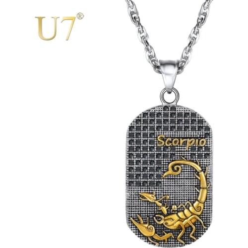 U7 Scorpio 12 Constellations Necklace Birthday Gifts Stainless Steel Amulet Horoscope Pendant Zodiac Star Sign Jewelry P1224