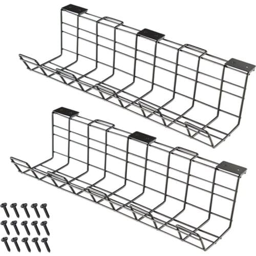 Under Desk Cable Management - 2 Pack Cable Management Tray, Desk Cable Management for Desks, Offices and Kitchens