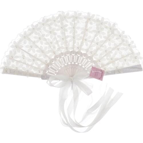 Vintage Bridal Lace Bouquet Fan Crystal Bridesmaid Bouquet Wedding Bouquet Flapper Accessories (White)