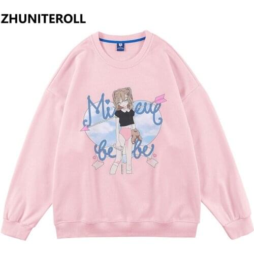 Japan Style Harajuku 2021 Anime Girl Print Sweatshirt Crewneck Hip Hop Tracksuit Men Hoodies Couple Fashion Autumn Top Clothing