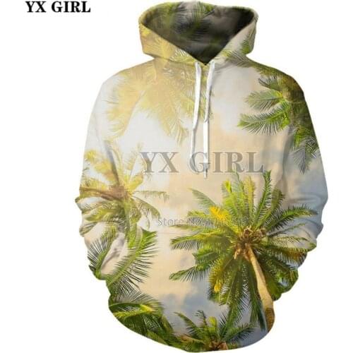 YX GIRL Drop shipping 2018 summer New Fashion 3D Hoodie beach Coconut trees Print 3D pullover Men Women Casual Hooded Sweatshirt