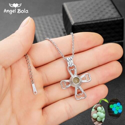 Flower Pendant Hollow Luminous Stone Necklace Mothers Day Gifts Moon Glowing Necklace Gem Charm Stainless Steel Jewelry Women