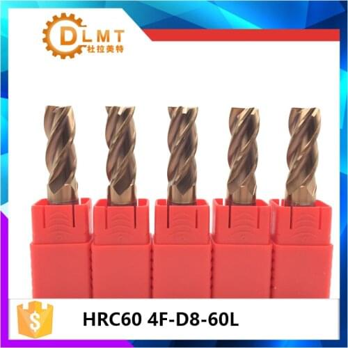 1pcs EndMills 8mm HRC60 4F-D8*60L 4Flute Solid Carbide Coated Spiral Straight Shank Flat End Mill for Wood CNC Milling Cutter