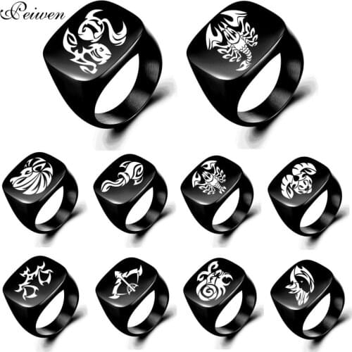 12 Constellation Ring Leo Libra Taurus Scorpio Stainless Steel Zodiac Sign Rings For Men Women Birthday Gift Square Black Rings
