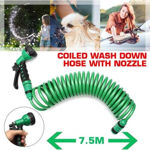 7.5m Flexible Coiled Spiral Garden Car Washing Clean Water Hose With Spray Nozzle For Household Car Wash Garden Water
