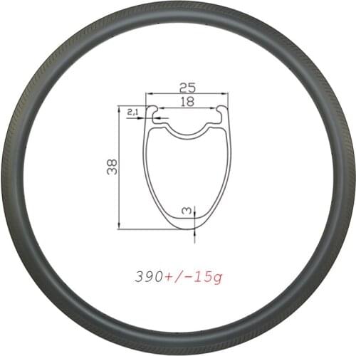 700C SL 390g road bike 38mm deep clincher tubeless carbon rims carved edge brake track 25mm wide UD 3K 12K matte glossy 16-32h