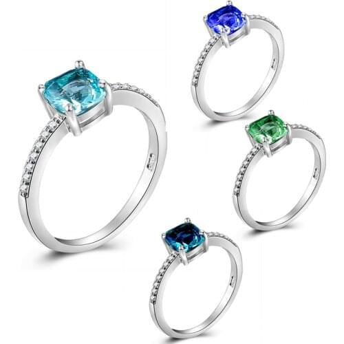 AMORUI Square Zircon Dainty Engagement Rings for Women Ladies CZ Crystal Natural Stone Wedding Band Love Ring Party Gift Jewelry