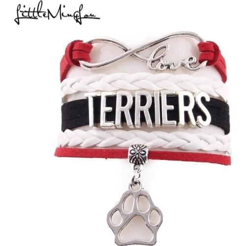 Infinity love terriers Bracelet Stacks pet dog paw Charm leather wrap women bracelets & bangles for Women Men jewelry