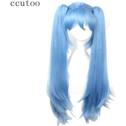 Ccutoo Akb0048 Mayuyu Blue Long Straight Heat Resistance Synthetic Hair Cosplay Costume Wigs Double Chip Ponytails