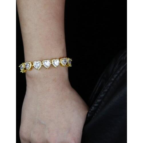 Iced Out Women Men Rapper Heart Halo CZ Paved Cluster Tennis Chain Bracelet for women punk styles hip hop jewelry wholesale