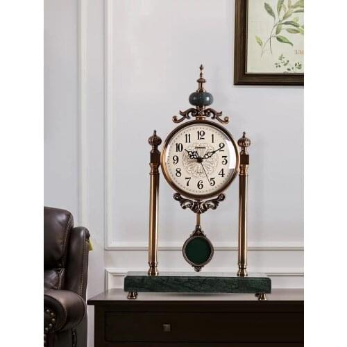 American Retro Clock Seat Clock Creative Pendulum Fashion European Living Room Metal Table Clock Bedroom Mute Seat