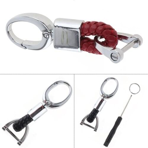 Short Type Zinc Alloy PU Leather Car Key Case Accessories Key Ring Weave Pendant Rope with Installation Tool and Hanging Buckle