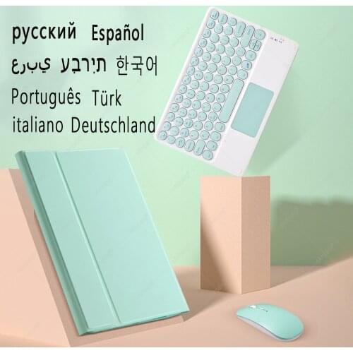 For iPad 9.7 5th 6th Generation Case with Keyboard Russian Arabic Hebrew Spanish Korean Turkish Keyboard Cover Soft Round Detach