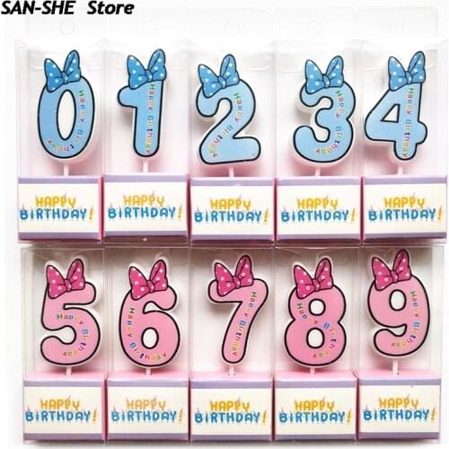 Digital 0-9 Pink/Blue Bow Kids Creative Digital Smokeless Baking Digital Candles Birthday Party For Kids Girls Boys Birthday