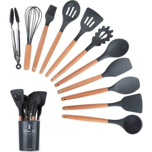 Wooden handle Silicone Turner Soup Spoon Brush Scraper Pasta Gloves Egg Beater Kitchen Cooking Tools Kitchenware Baking set
