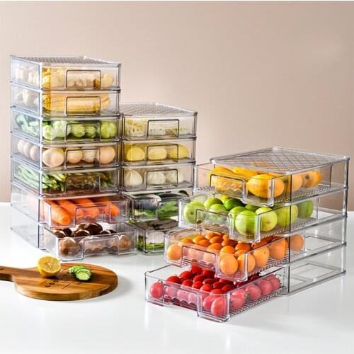 Refrigerator Organizer Bin Pull-out Fridge Food Storage Box Clear Plastic Drawer Pantry Freezer Container Stackable Dumpling Box