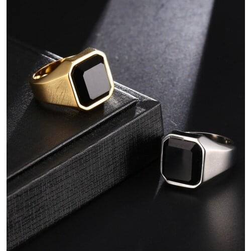 Silver color gold color New design big stone ring for man stainless steel mans classic punk black stone rings for male jewelry