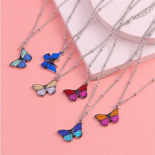 Colorful Crystal Clavicle Neck Butterfly Necklaces Women Necklaces Couple Wedding Necklaces Fashion Jewelry Gift for Girlfriend