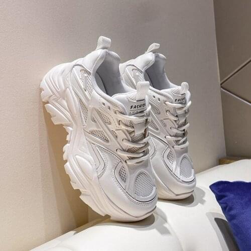 Women White Platform Sneakers Genuine Leather Vulcanize Shoes Breathable Mesh Female Casual Shoes Luxury Tennis Sport Shoes