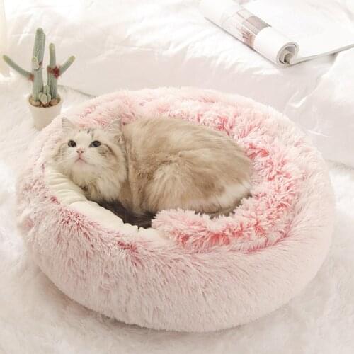 Round Plush Bed Durable Pets Products Dogs Basket Soft Semi Enclosed Generic House Round Cushion 1PC Indoor Cat Warm Bed