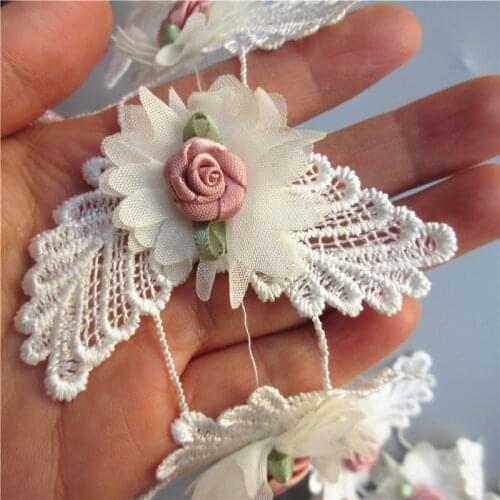10x Vintage Wing Rose Flower Lace Trimming Embroidered Lace Ribbon Fabric Applique Patchwork Handmade DIY Wedding Sewing Craft