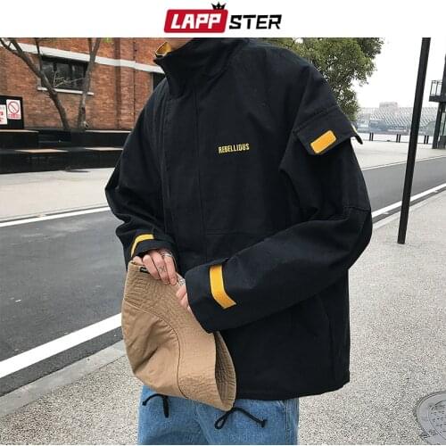 LAPPSTER Men Streetwear Patchwork Cargo Jackets Coats 2020 Autumn Mens Harajuku Vintage Windbreaker Male Fashions Bomber Jacket