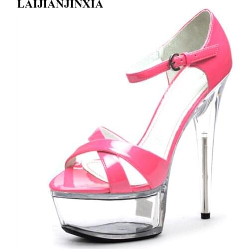 LAIJIANJINXIA NEW Gladiator Sandal Platform Transparent Sandals Custom Colors Women 15CM High Heels Shoes Summer Clear Heels