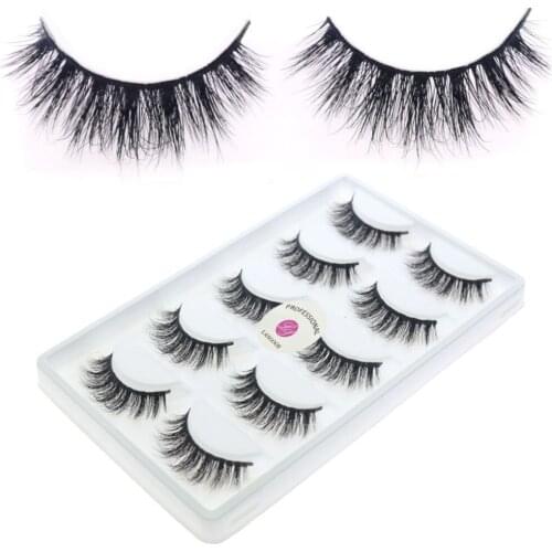 LASGOOS D104 5 Pairs 3D Strip Lashes Natural Fluffy Fake Faux Eyelashes Handmade Cross Eyelash 100% Mink lash Makeup