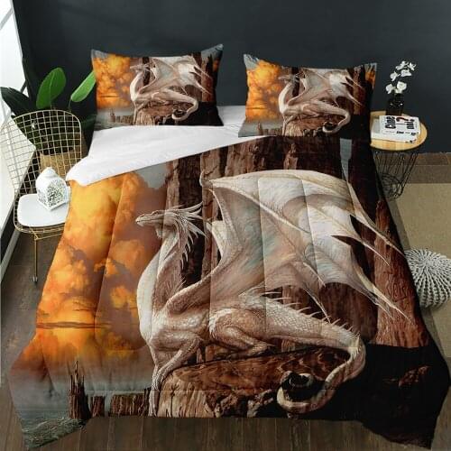 3D print Dragon Europe And America Lightweight Spring Autumn Winter Warm Quilt Comforter with family Pillowcase bed Covered