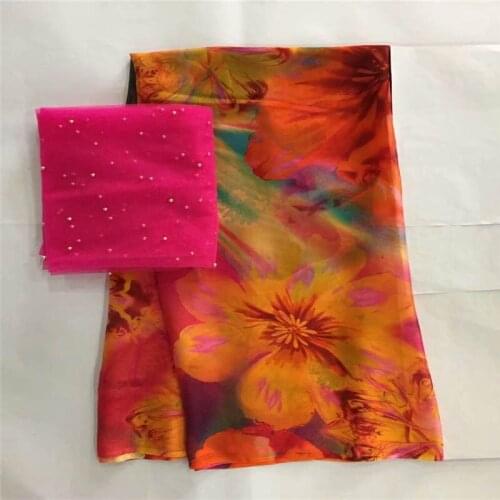 Fashion new style silk printed chiffon fabric for garment neat embroidery on the material with swiss voile lace tissu! LXF77282