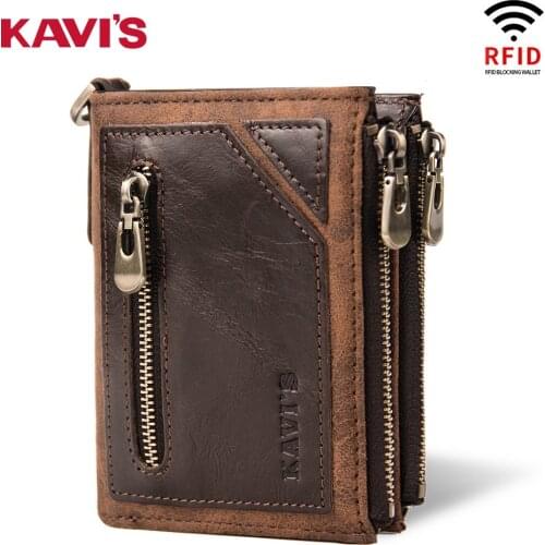Kavis Men Wallet Crazy Horse Leather Short Walet Retro Coin Purse Card Holder