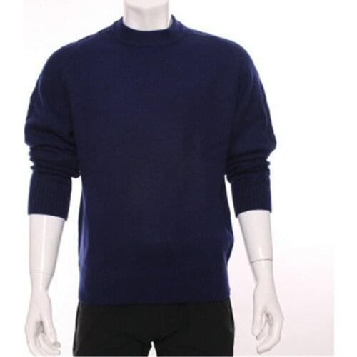 100%goat cashmere twisted sleeve knit men fashion thick pullover sweater half high collar H-straight blue S/2XL