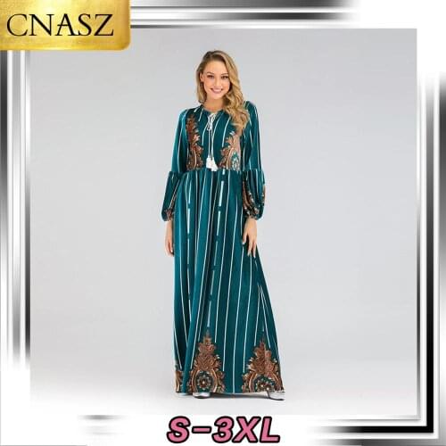 Latest Elegant Muslim Velvet Long Dress Dubai Abaya Printed Dress Middle East Islamic Turkey Fashion Ladies Style