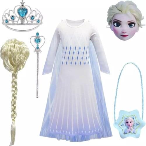 New Kids Costumes Girls Frozen2 Anna Elsa Dress Princess Set Cosplay Elza Birthday Party Dresses Disfraces niña Costume Vestido