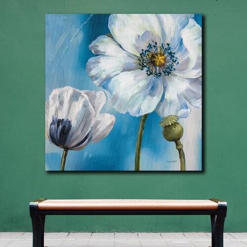 Large Size Pop Art Painting White Flowers Canvas Art Poster Prints Painting For Living Room and Bedroom Decoration Unframed