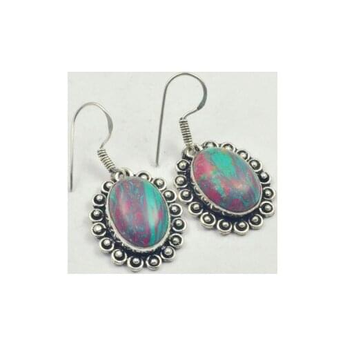 Rainbow Calsilica , Silver Overlay on Copper Earrings ,44mm , E3383