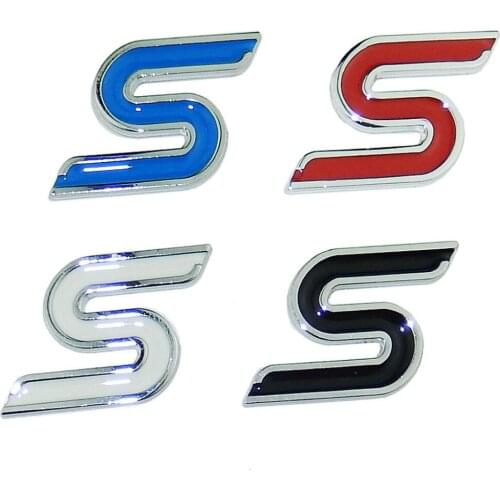 S Chrome Metal Car Front Hood Grille Emblem Badge Rear Trunk Car Stickers Car Styling For FORD Focus 2 3 Fiesta Ecosport Mondeo