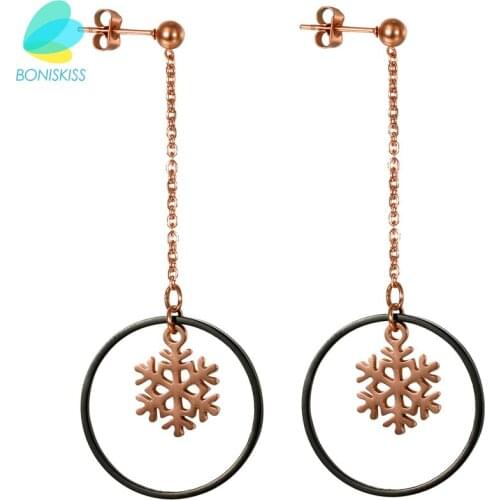 Boniskiss Top Quality Snowflake Tassels Rose Gold Color Drop Earrings Jewelry Circle Earrings For Women Wholesale Price