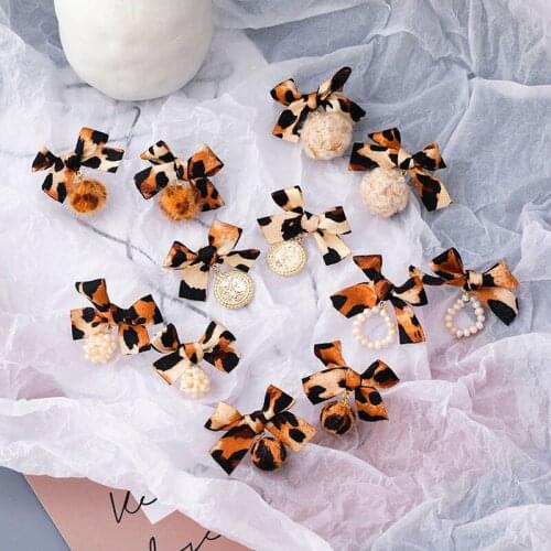 Leopard Bowknot Sweety Drop Earrings For Women neuheiten 2021 Lovely Pompom Ball Pendent Stud Earing for Girl Christmas Dangler