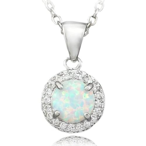 Vintage Round Geometric White Imitation Fire Opal Pendant Necklace For Women Fashion Statement Necklace Jewelry Girl Gifts