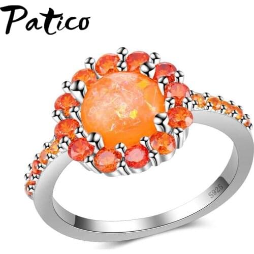 Vintage Yellow Fire Oval Opal Rings for Women 925 Sterling Silver Color Filled Small CZ Rings Fashion Engagement Jewelry