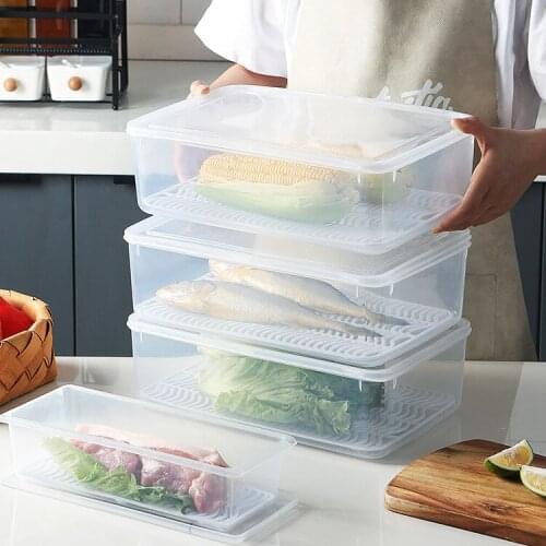 2.7L/6.2L Refrigerator Storage Box Drainable Kitchen Plastic Distributed Frozen Food Container Egg Fruit Sealed Box