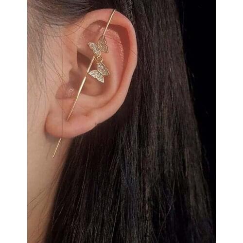 1PCS Cool Simple Jewelry Ear Needle Female Ear Nail Crystal Piercing Earrings for Women Ear Wrap Crawler Hook Earrings