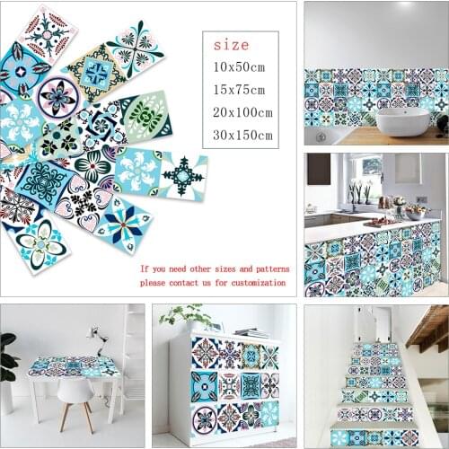 10/15/20/30cm Tile Pattern Strip Tiles Sticker Ceramic Kitchen Home Decor Surface Gloss Film Wallpaper Peel & Stick Wall Decals