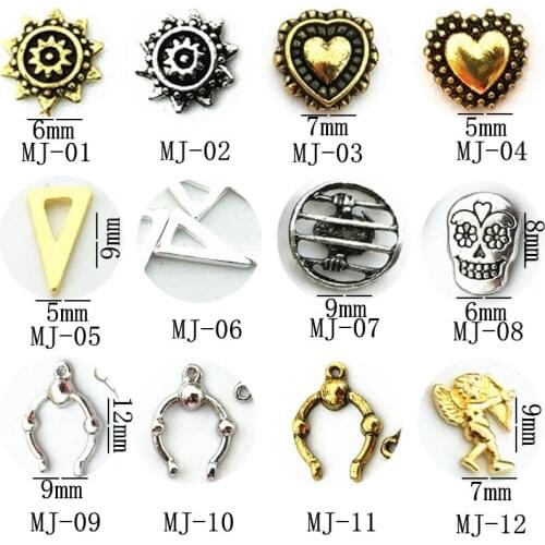 10Pcs/Lot Japan Retro Gold Silver Sun Flower Heart Ghost SkullMetal Alloy Nail Art Deco Nail Stickers/Charms/ Tools for Manicure