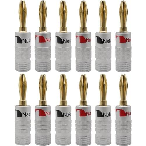 12Pcs/lot Banana Plugs Gold-plated 4mm Speaker Banana Plug Cable Wire Connector with Dual Screw Lock for Audio Jack Speaker