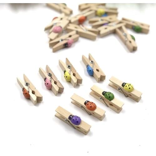30pcs Mix Color Ladybug Wooden Clips for Photos Card Pegs Pin Clothespin Craft Gift Food Bags Clips 35MM Home Decor Party