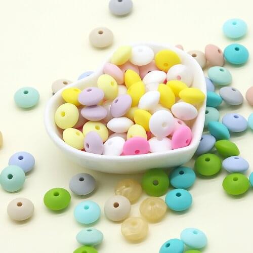 Cute-idea 50pcs Baby 12mm Lentil Silicone Beads BPA Free for baby products Teething DIY Pacifier Chain Clip Baby Teether Toys