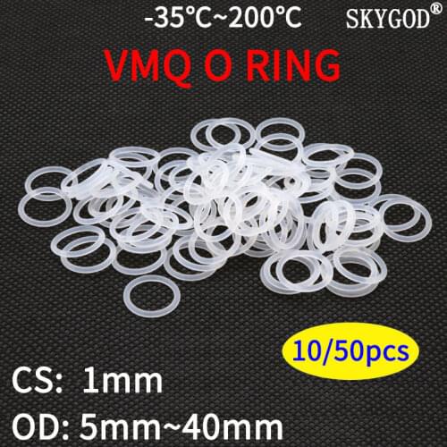 10/50pcs VMQ White Silicone O Ring Gasket CS 1mm OD 5 ~ 40mm Food Grade Waterproof Washer Rubber Insulate Round O Shape Seal